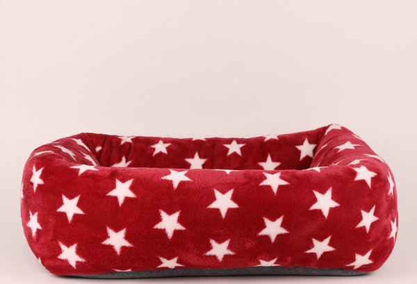 Kuscheliges Hundebett rot mit Sterne ca. 65 x 50 cm